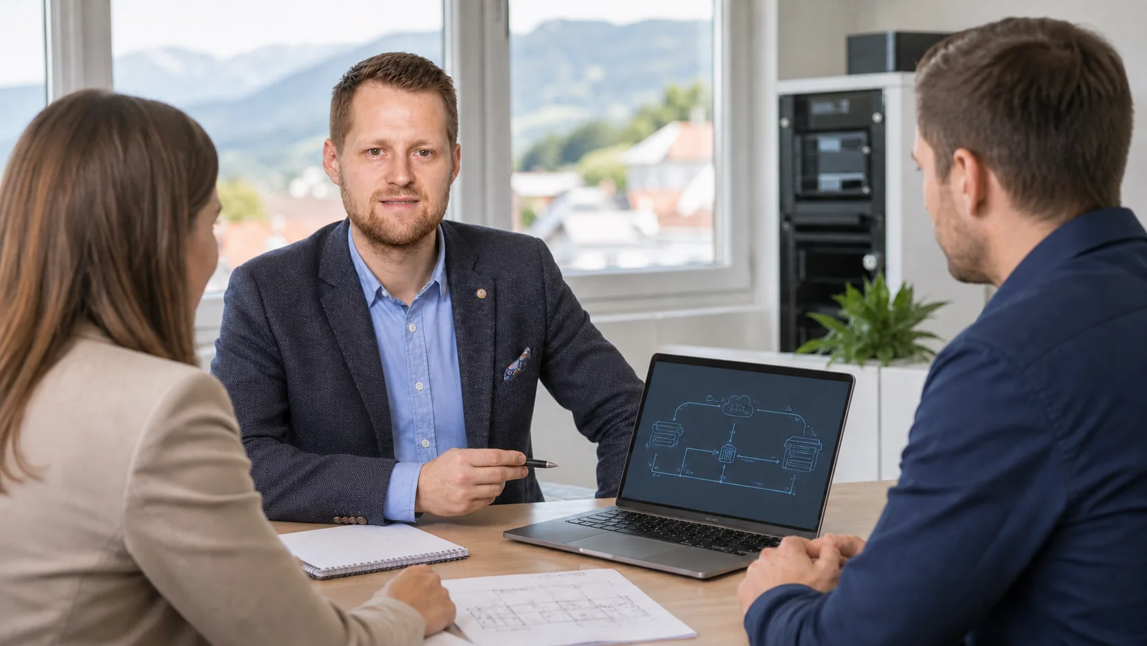 Stefan Regenfelder bespricht mit Kunden eine IT-Infrastruktur