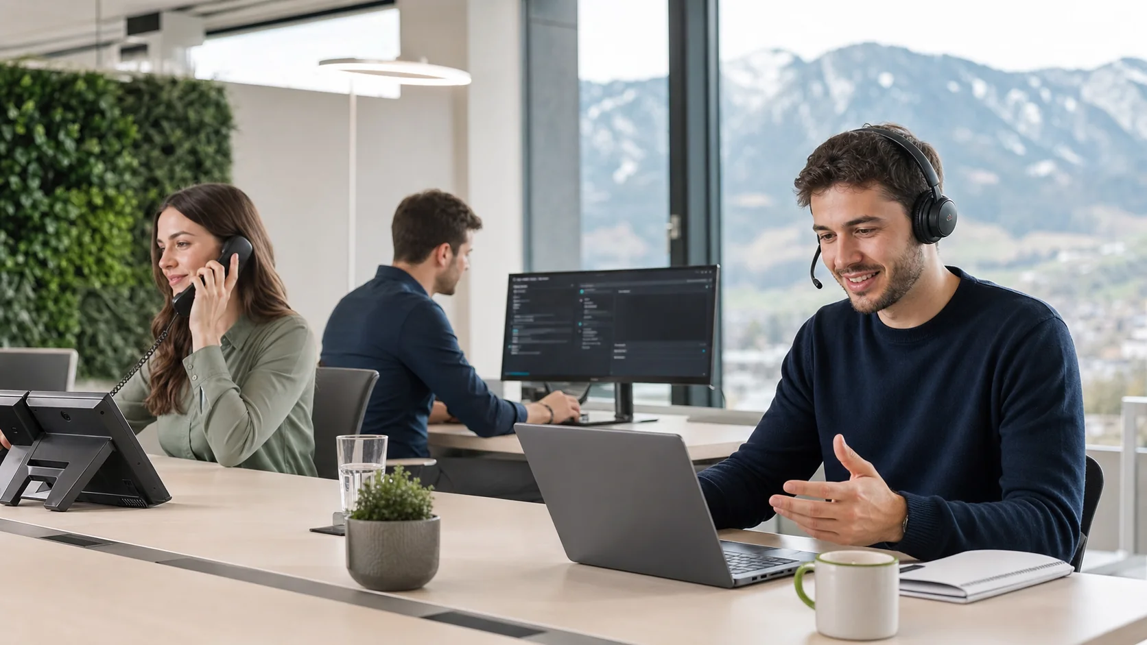 Junges Team nutzt moderne Unternehmenskommunikation und Microsoft Teams